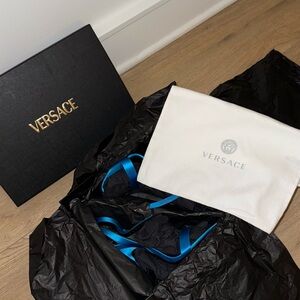 Versace Bright Blue Satin Ribbon Accessory with Branded Dust Bag